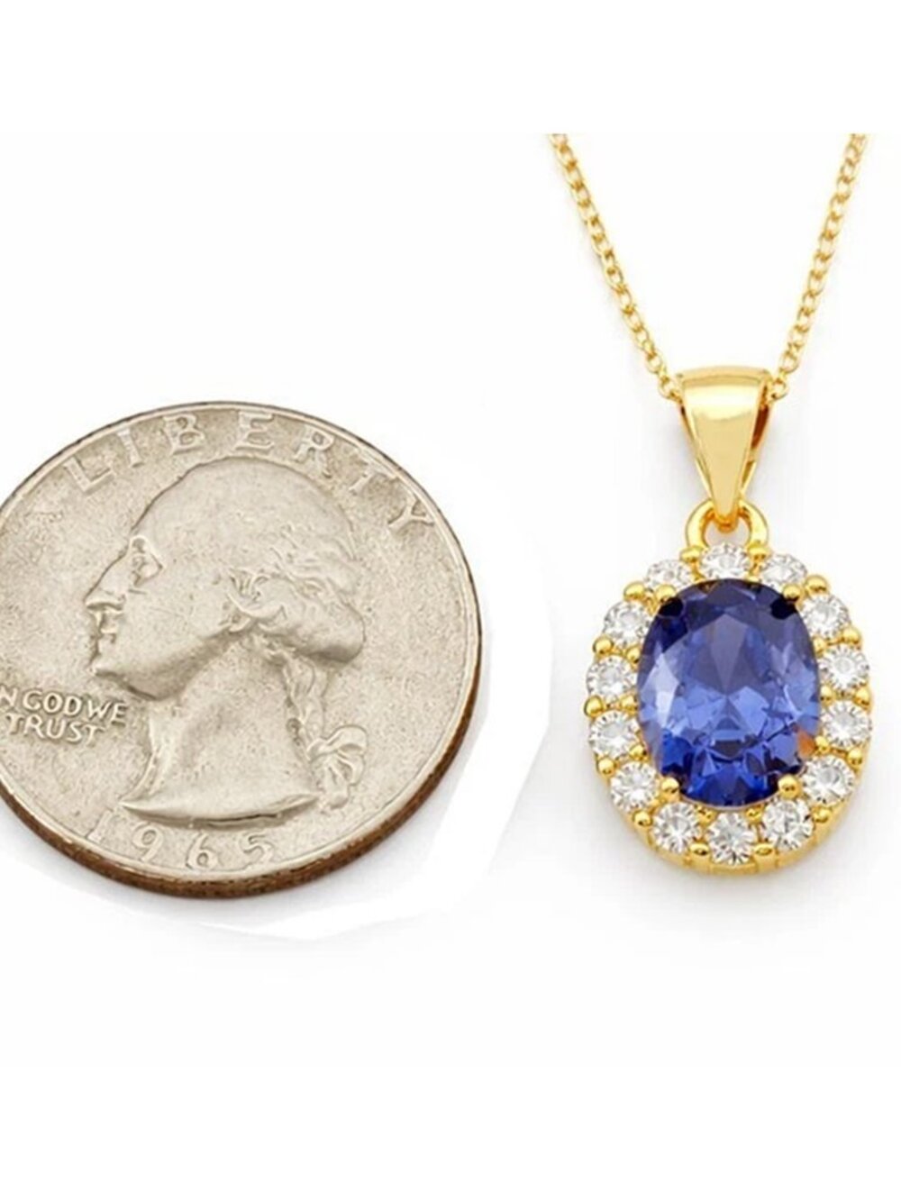 Created 2.12 Cts Tanzanite & W/Sapphire Necklace 14k Gold Plated (.925) - Picture 5 of 5